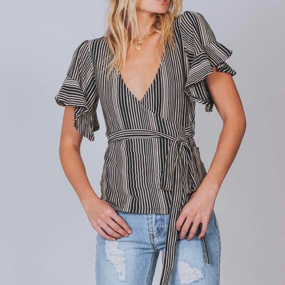 Free People Tops - Free People black and white striped wrap shirt szS